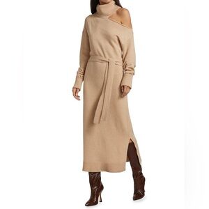 NWOT PAIGE Raundi Cold Shoulder Turtleneck Sweater Dress in Camel - Size XS